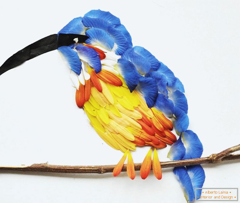 Exotické ptáky z lístků květin, projekt Hong Yi