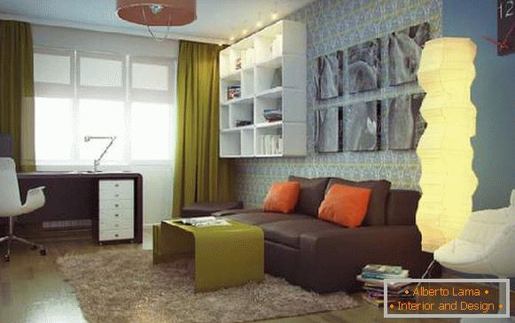 , design obývacího pokoje s pracovním místem foto 108
