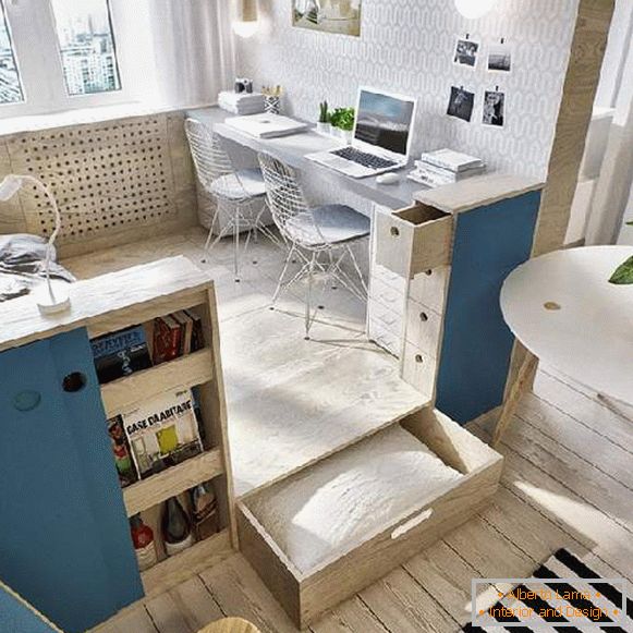 , design obývacího pokoje s pracovním stolem, foto 78