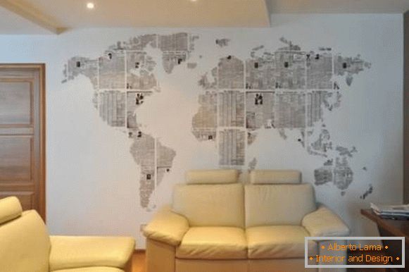 Mapa světa na stěně vlastními rukama