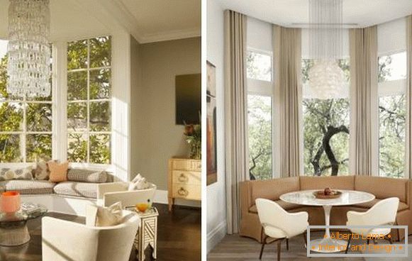Design kuchyně obývacího pokoje s bay window ve stylu luxusu