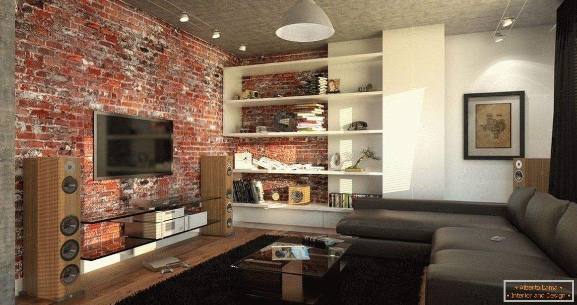 Interiér obývacího pokoje v průmyslovém stylu