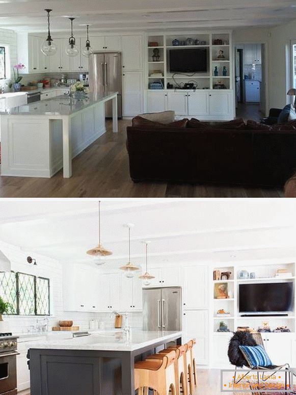 Kuchyně a obývací pokoj uvnitř soukromého domu