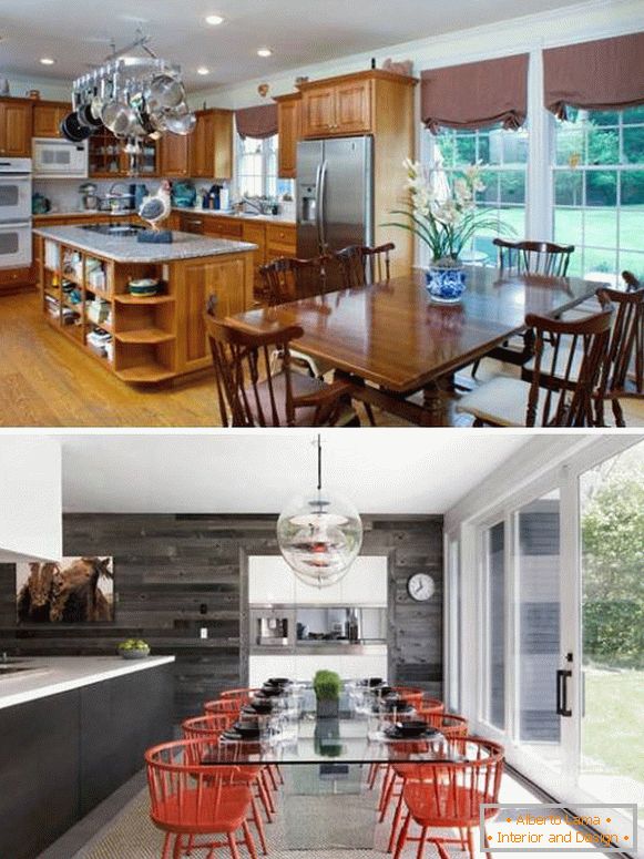 Design kuchyně v soukromém domě před a po fotografiích