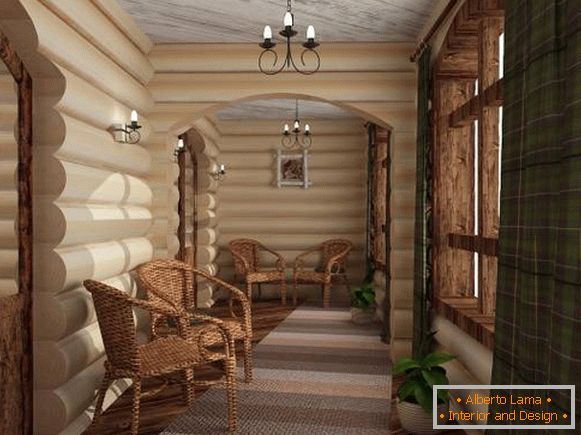 Interiérový design dřevěného domu z kulatiny - fotografie
