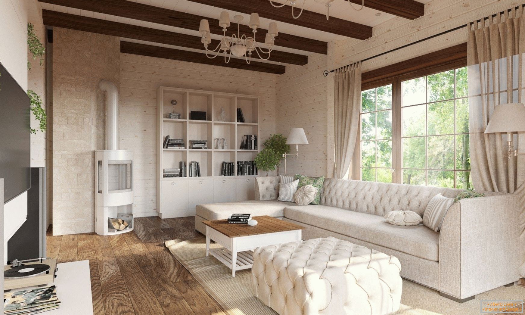 Bílé dřevo v obývacím pokoji