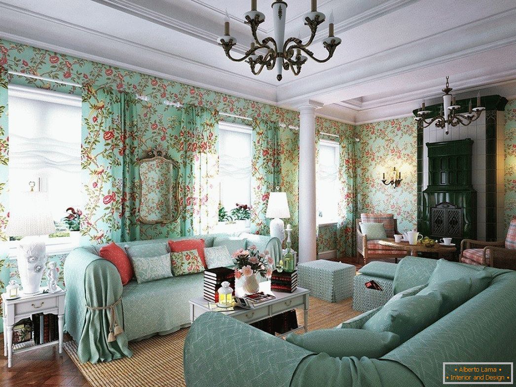Klasický interiér obývacího pokoje v soukromém domě