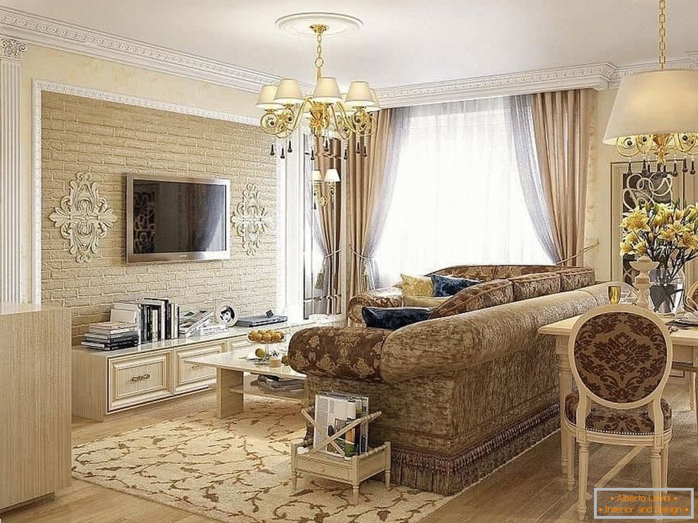 Výběr barev v designu obývacího pokoje v klasickém stylu