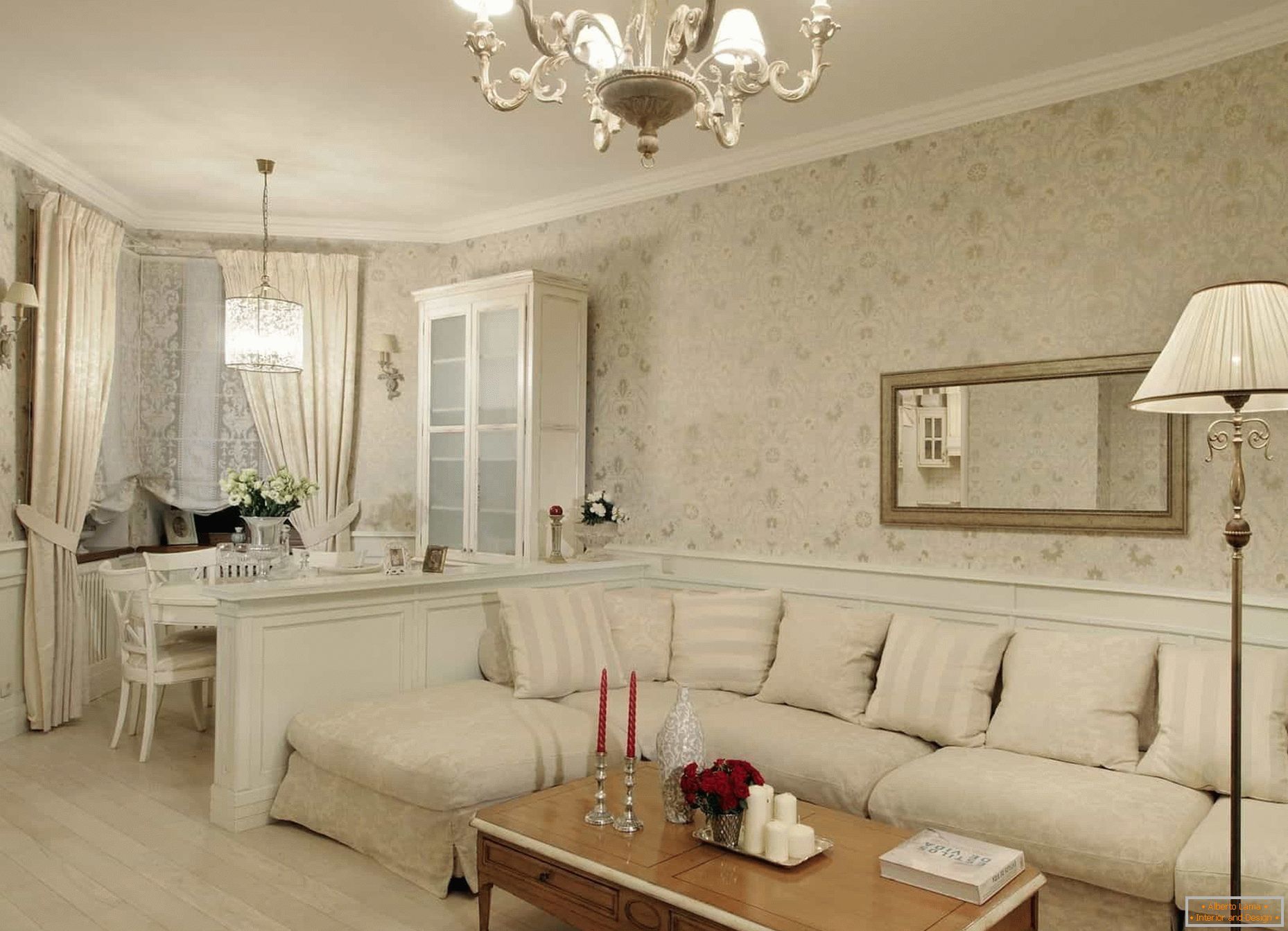 Osvětlení v obývacím pokoji v klasickém stylu