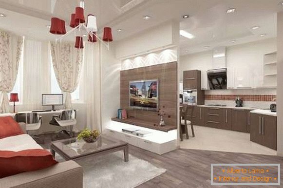 Interiér kuchyně soukromého domu kombinovaný s obývacím pokojem