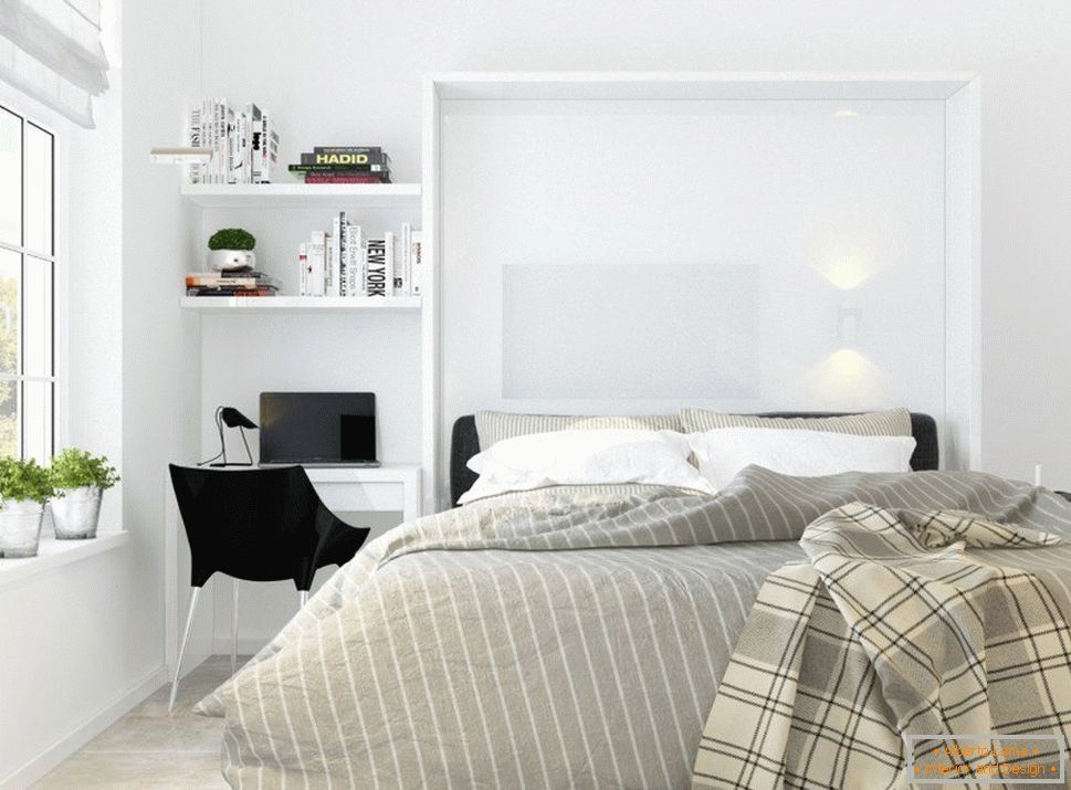 Ložnice ve stylu bílého minimalismu