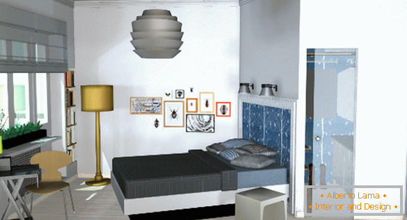 Interiér malého bytu: ložnice se šatnou
