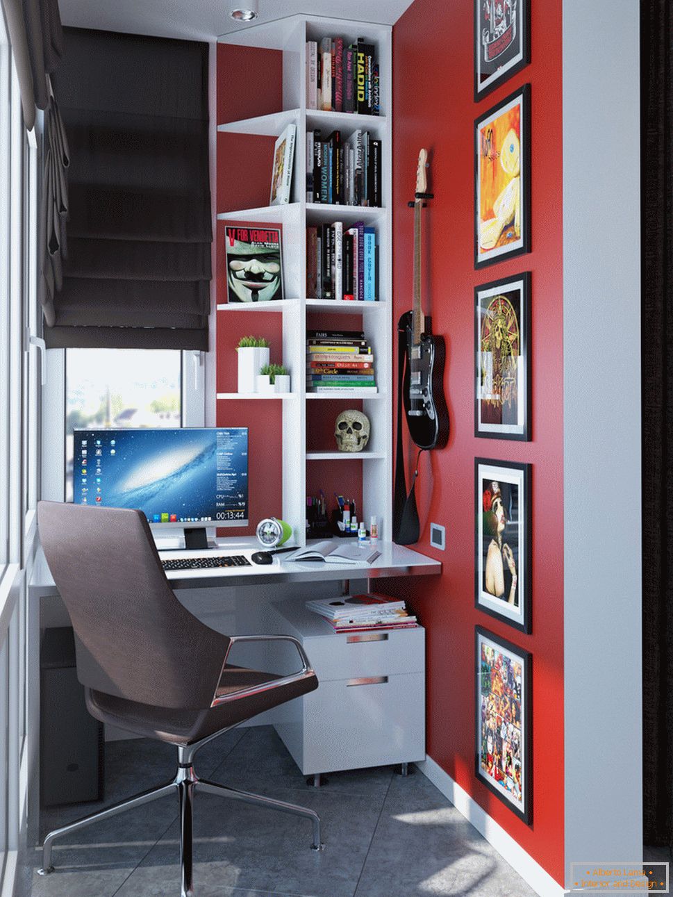 Interiér malého bytu ve světlých barvách - кабинет