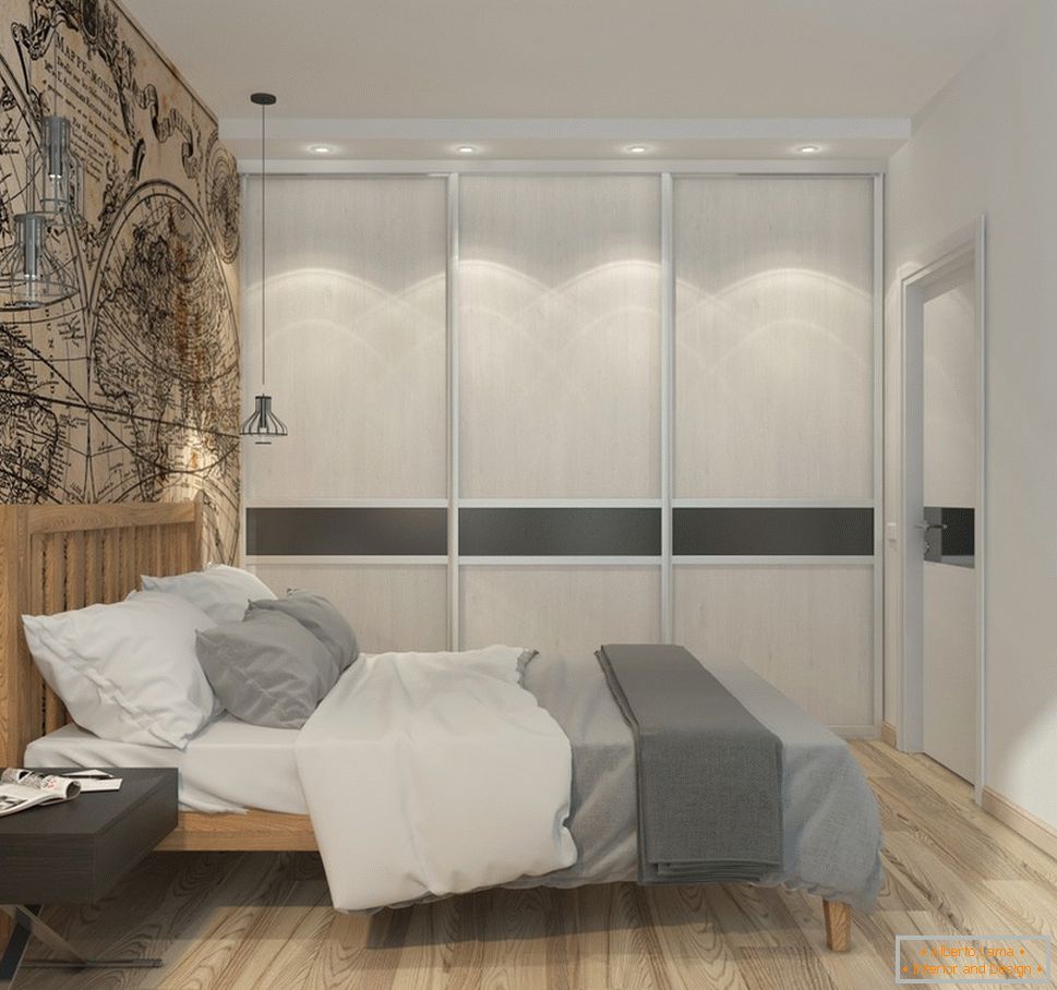 Interiér malého bytu v šedých tónech - интерьер спальни