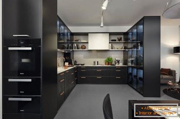 High-tech styl - foto kuchyně s obývacím pokojem