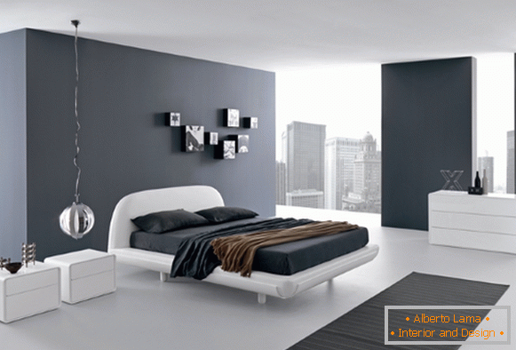 Černá a bílá ložnice v high-tech stylu