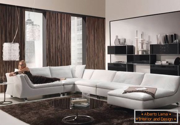 Návrh obývacího pokoje a záclon v high-tech stylu