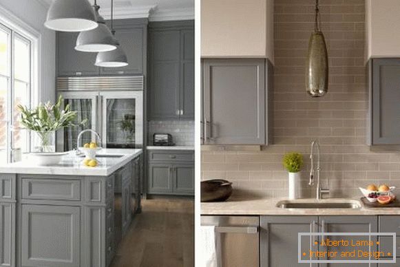 Kuchyně šedé barvy - fotografie v interiéru v kombinaci s béžovou