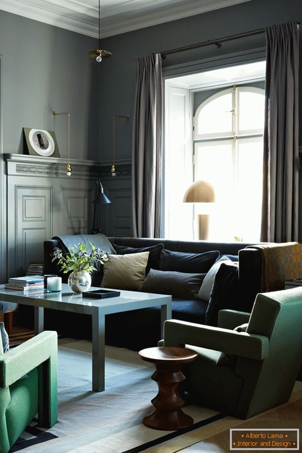 Návrh interiéru obývacího pokoje в зеленых тонах
