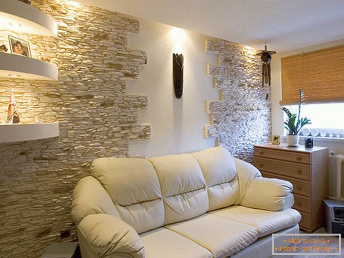 Umělý kámen v obývacím pokoji