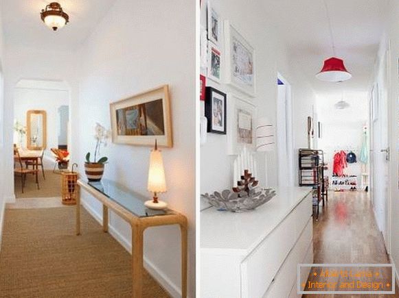 Návrh úzké chodby v bytě - fotografie stolu a dekor