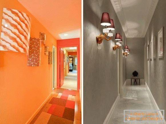 Nástěnné svítidla v designu úzké chodby v bytě