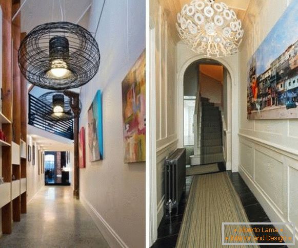 Dekorace a lampy v úzkém koridoru - vnitřní fotografie