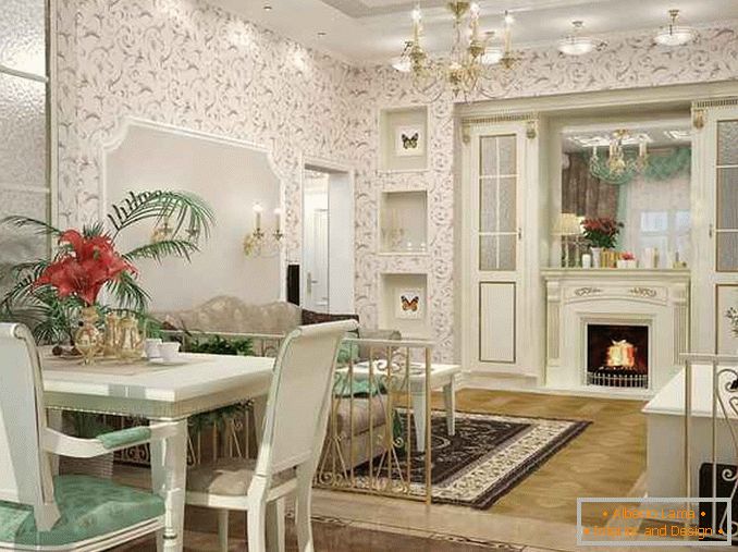Klasický kuchyňský design obývacího pokoje v soukromém domě