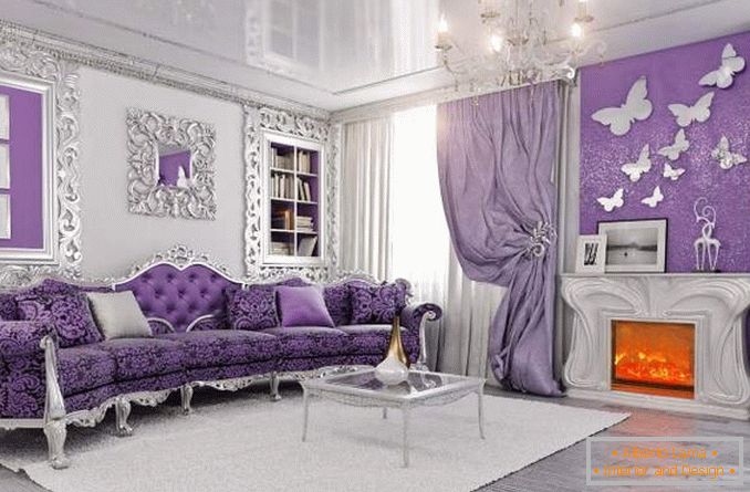 Starožitný interiérový design obývacího pokoje v soukromém domě v lilach
