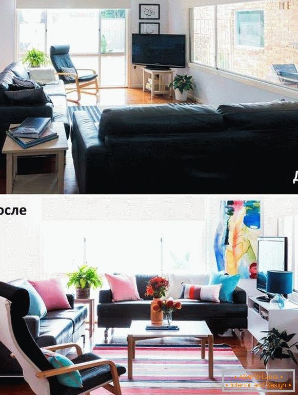 Správné uspořádání obývacího pokoje - fotky před a po