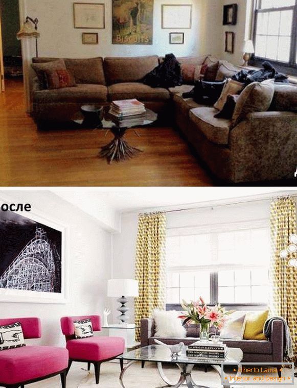 Jak uspořádat nábytek v obývacím pokoji - fotky před a po přeměně