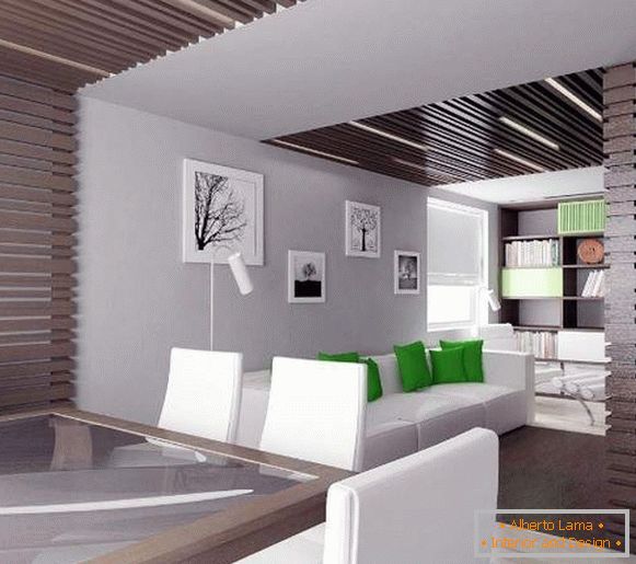 Interiér malého sálu v soukromém domě v moderním minimalistickém stylu