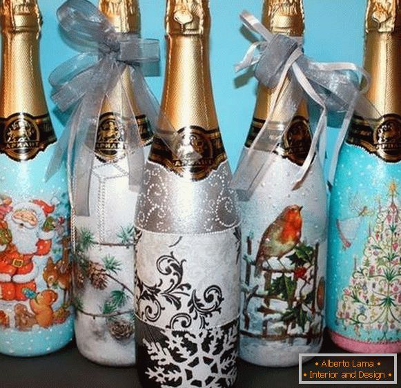 Decoupage a dekor láhev šampaňského pro nový rok