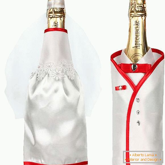 Jak zdobit svatební láhev šampaňského s vlastními rukama - nejlepší nápady s fotografií