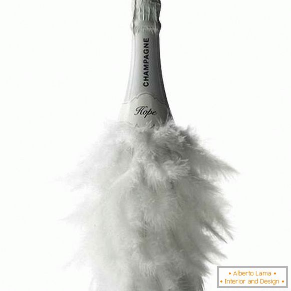 Láhev šampaňského - dekor na stůl s vlastními rukama