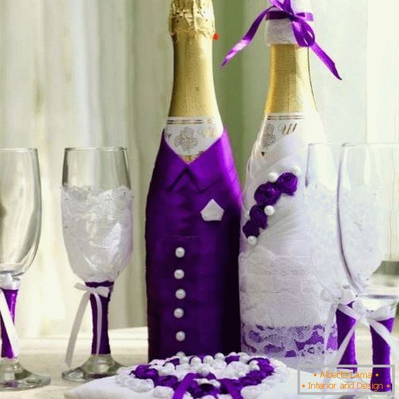 Dekorace láhví šampaňského na svatbu - nevěsta a ženich