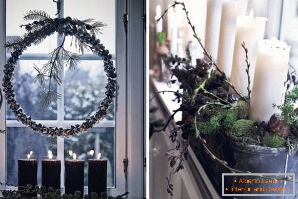 Vánoční výzdoba oken - fotografie s přírodními materiály