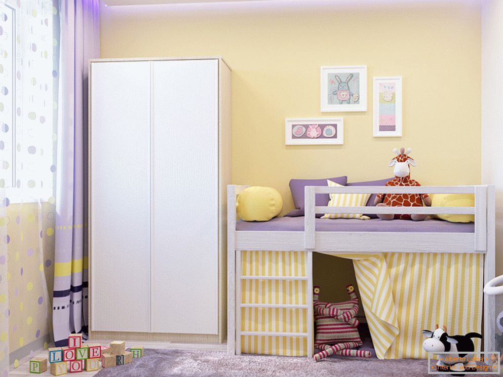 Žluté stěny v malé dětské místnosti