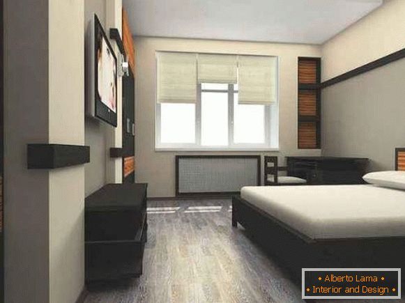 Design ložnice dvoupokojového bytu v minimalistickém stylu