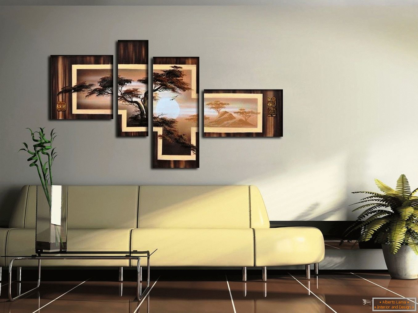 Kontrastní obraz na stěně v obývacím pokoji