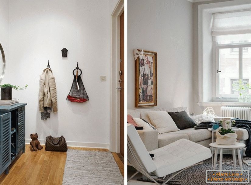 Vstupní a obývací pokoj studia ve skandinávském stylu