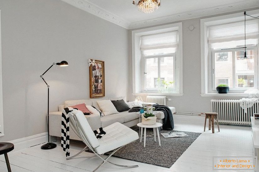Obývací pokoj studio ve skandinávském stylu