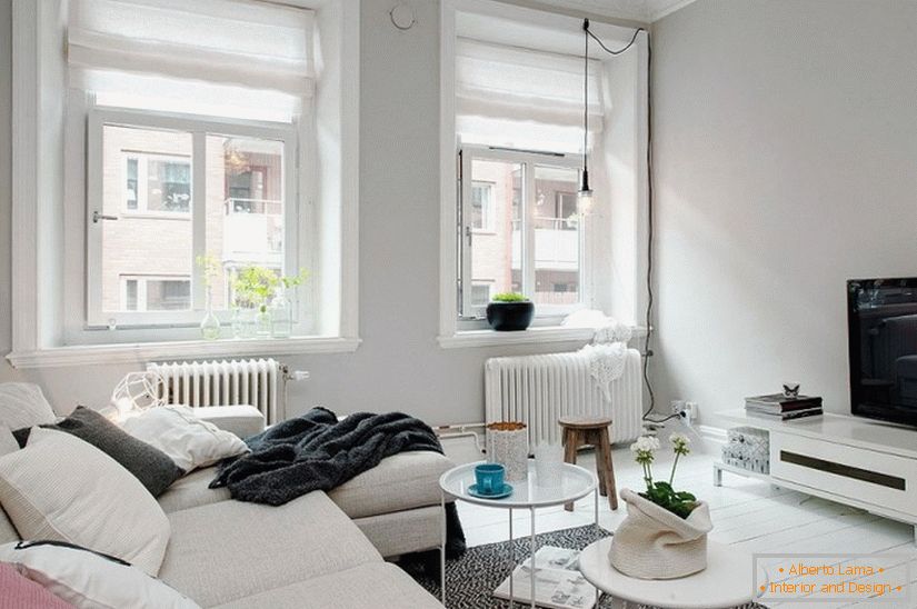 Obývací pokoj studio ve skandinávském stylu