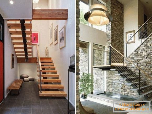 Kovové schody v domě - fotografie s dřevěnými schody