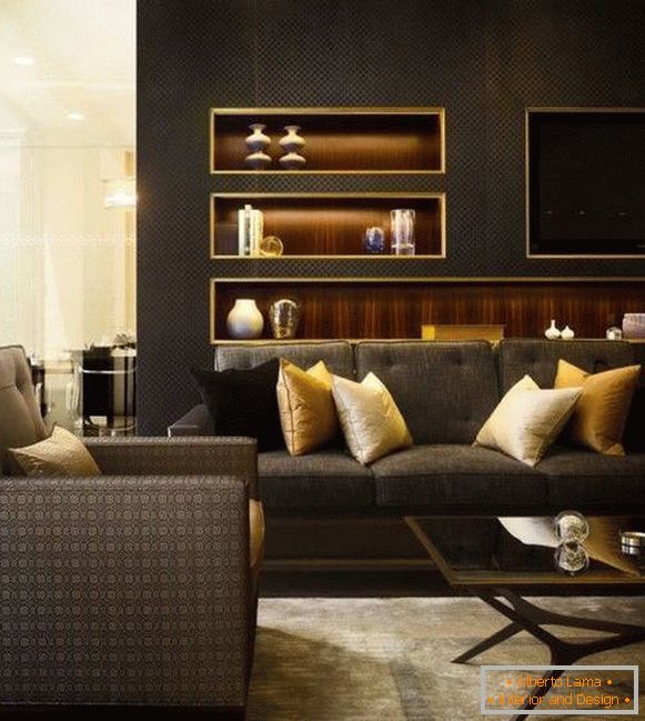Krásný design obývacího pokoje s rámovými výklenky