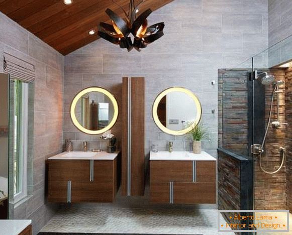 Krásné koupelny - fotografie z dřevěné a kamenné výzdoby