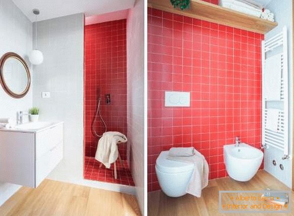 Jak krásně udělat koupelnu - fotografie červené dlaždice