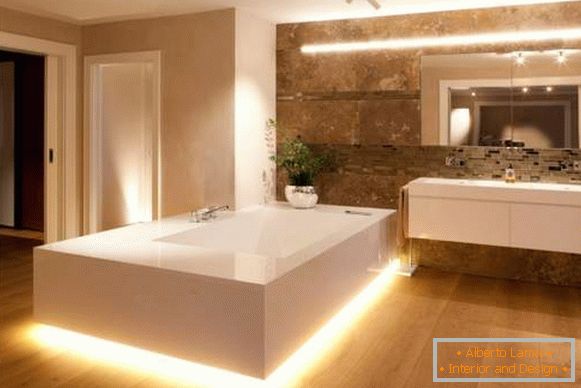 Krásný design koupelny s vestavěným podsvícením LED