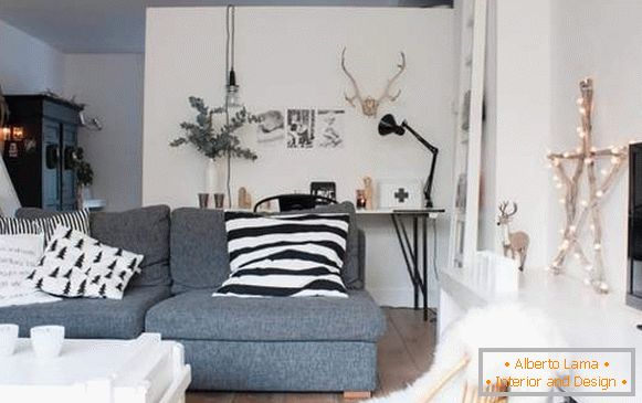 Novoroční interiér bytu ve skandinávském stylu