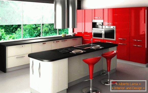 Červená černá kuchyně designová fotografie 31